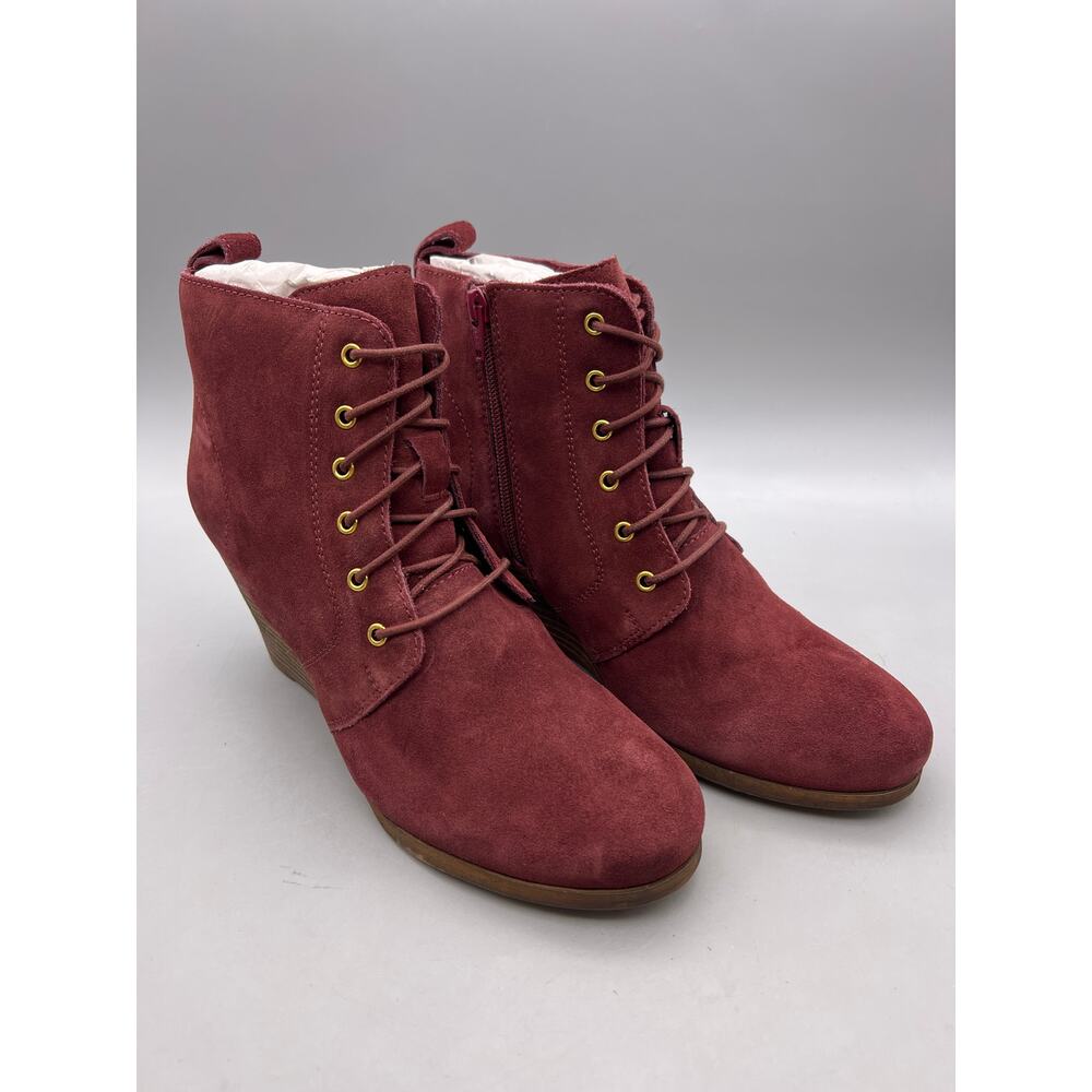 Diba Blake Burgundy Suede Wedge Lace Up Booties 10 NWOT